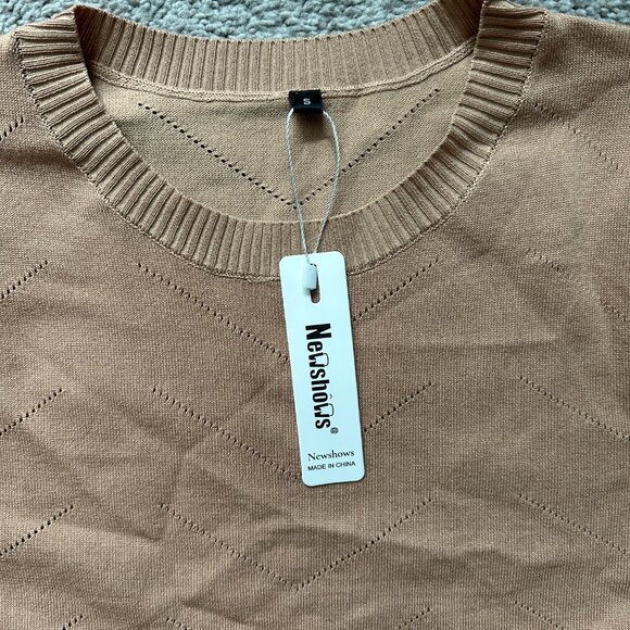 NEWSHOWS | Womens Short Sleeve Sweater Top Lightweight Knit Shirt | Khaki | S - Picture 3 of 9
